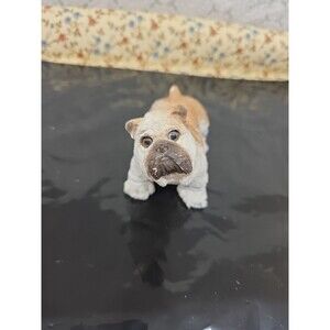 Adorable Bulldog Figurine Dog‎ Statue Black Collar Realistic Detail Home Decor